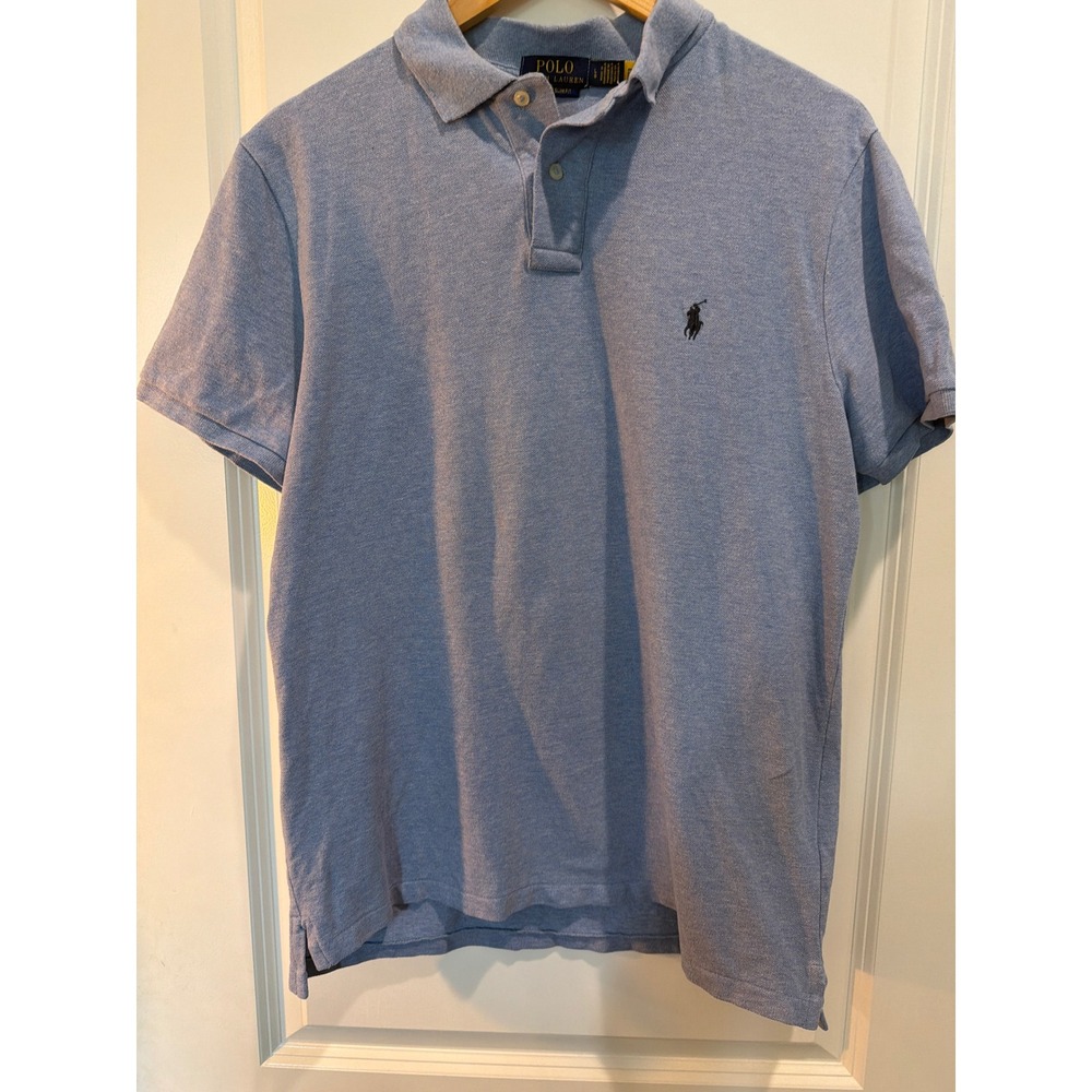 Polo Ralph Lauren Mens Custom Slim Fit Polo Shirt Light Blue Heather Cotton L
